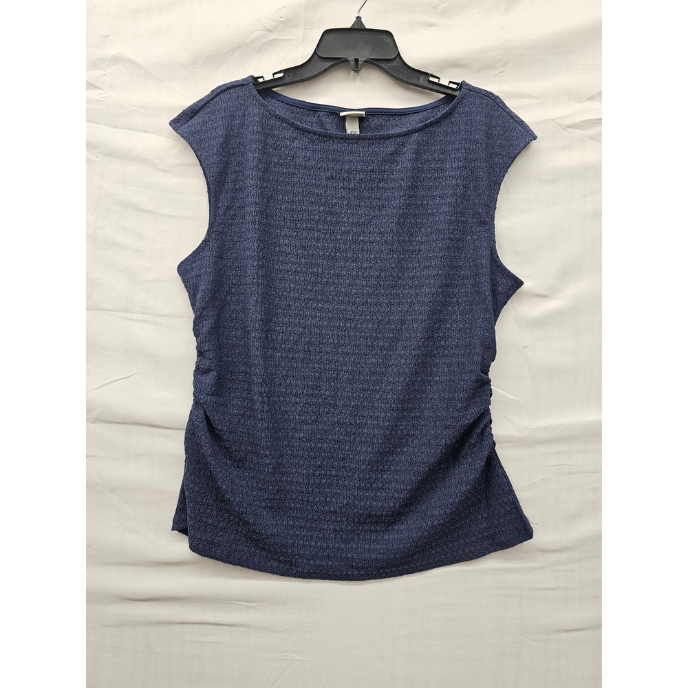 A New Day Womens Boat Neck Textured Top Blue Polyester Blend Casual Size XXL
